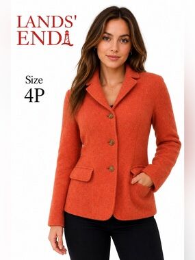 Lands’ End Wool Blazer Jacket Orange Petite 4P Classic Button Coat